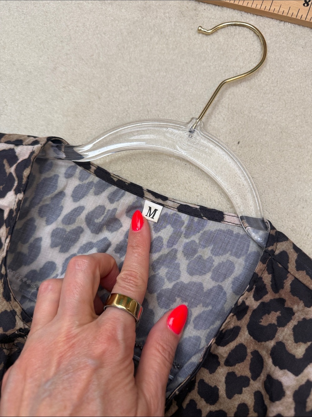 Mangmao Leopard Tie Front Top Blouse Peplum Babydoll Puff Sleeves Y2k Size M - Picture 5 of 8